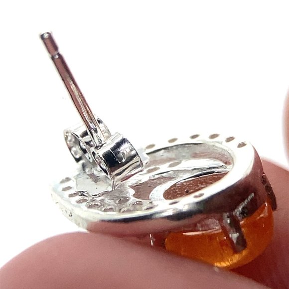 Mandarin Spessartine 1.90ct Platinum Finish Solid 925 Sterling Silver Earrings - Picture 4 of 7